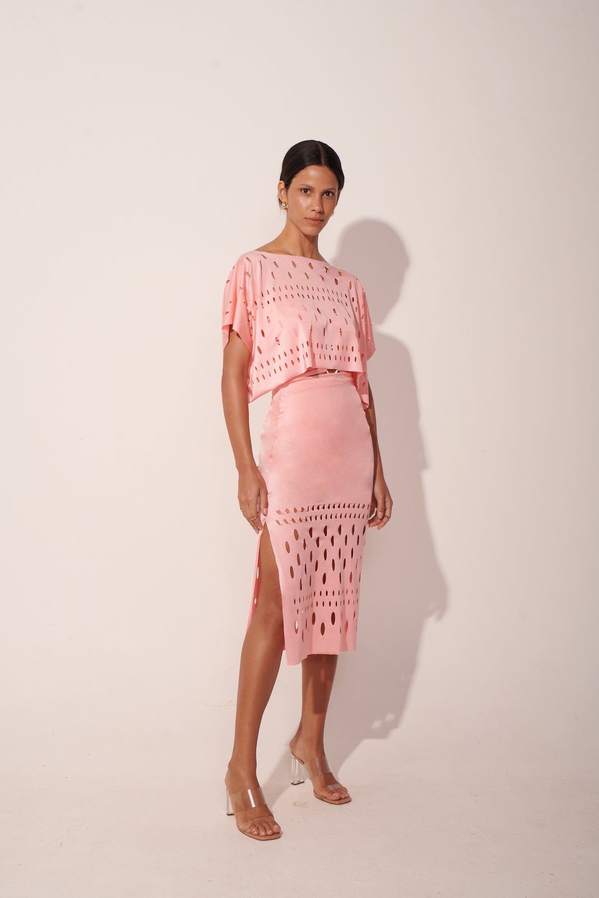 The Pink Haute Mesh Blouse-Skirt Set