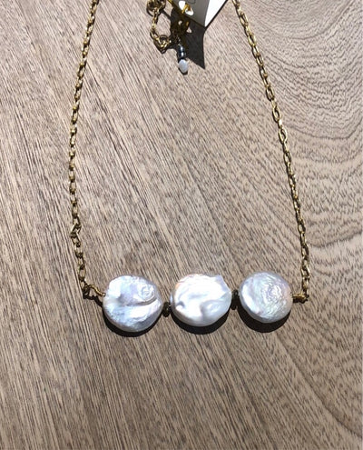 CHMP-126A Collares de Perla Moneda Grande y Hematitas